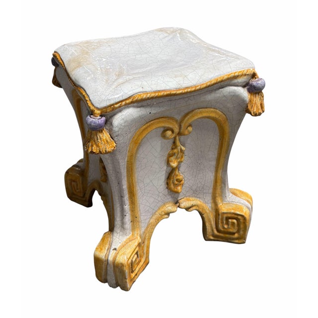 Vintage Italian Majolica Pottery Neoclassical Style Garden Seat For Sale - Image 4 of 6