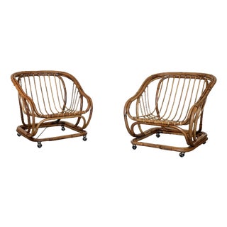Rattan and Bamboo Armchairs, 1970s, Set of 2 For Sale