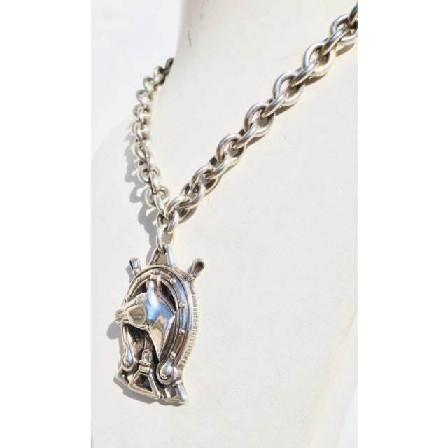 Kiselstein Cord 1992 Sterling silver heavy-link chain necklace with a trophy pendant of a horseshoe and a horse...
