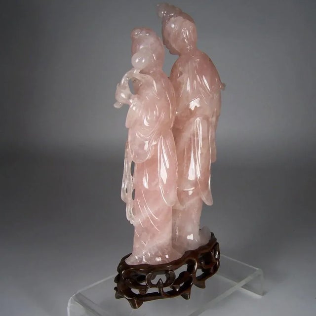 Early 20th Century Antique Rose Quartz Carving of Two Chinese Beauties For Sale - Image 5 of 8