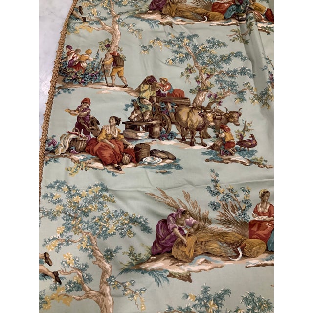 Celadon 3 Pair Custom Designer Fabric Multi-Color Toile Drapery Panels / Curtains / Drapes - Kravet’s Guinevere Sage Green - Pinch Pleat Pleated Curtains For Sale - Image 8 of 11