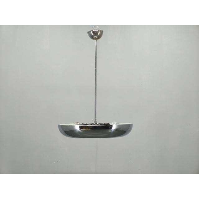 Authentic bauhaus “ufo” chandelier designed by josef hurka and produced by napako in 1930s czechoslovakia. the design...