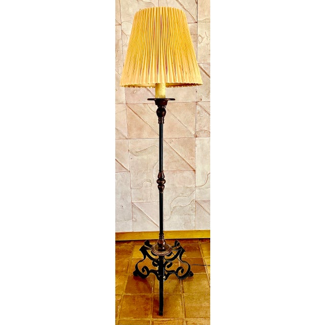 1940’s Heavy Vintage Spanish Revival Tripod Floor Lamp With Ornate, Hand-Forged Wrought Iron & Bronze Scrollwork For Sale In San Antonio - Image 6 of 12