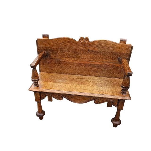 Vintage Dutch Oak Hall Bench, 1920s For Sale - Image 11 of 13