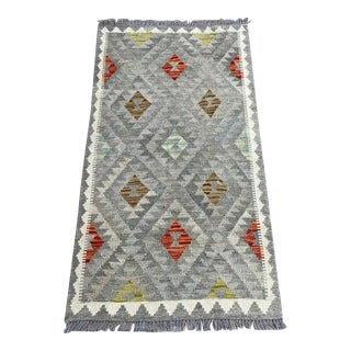 Handwoven Afghan Kilim Rug, Geometric Diamond Pattern, 2.6' X 4.5' For Sale