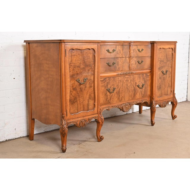 1920s Romweber French Provincial Louis XV Burl Wood Sideboard or Bar Cabinet, Circa 1920s For Sale - Image 5 of 12