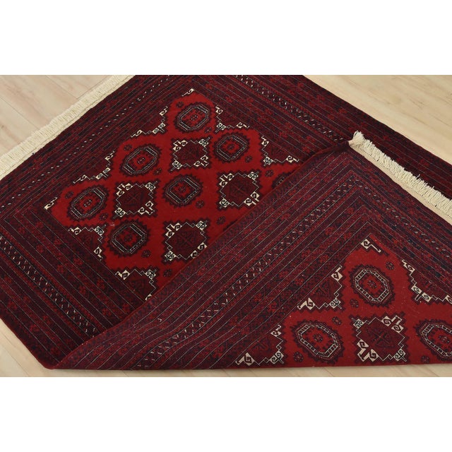 Turkmen Rug 4’4” X 6′ Red Wool Vintage Tribal Hand-Knotted Oriental Carpet For Sale - Image 11 of 12
