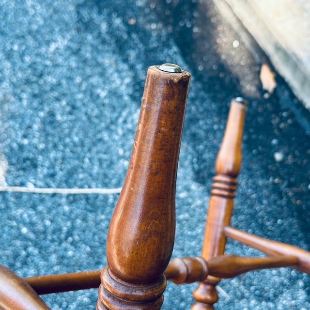 1950's Solid Maple Windsor Bench or Low Stool With Turned Legs & Shaped Seat For Sale - Image 10 of 10
