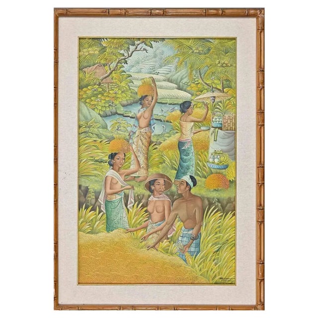 Unknown, Balinese Scene, Mid-20th Century, Tempera and Watercolor, Framed For Sale