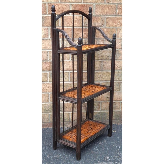 Wood Mid-Century Modern Rattan and Split Reed Folding Bookcase Étagère, 1960s For Sale - Image 7 of 10