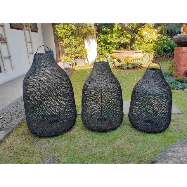2020s Black Wicker Bottle Pendant Light Medium For Sale - Image 5 of 7
