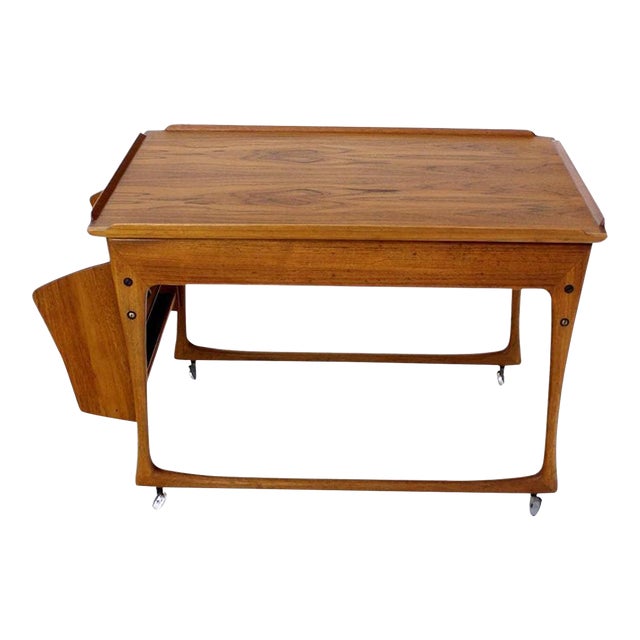 Danish Modern Rolling Teak Bar Cart For Sale