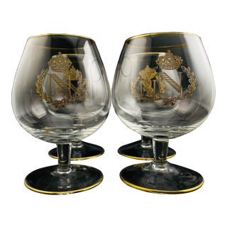 Antique Napoleon N Crown With Leuel Wreath Crystal Brandy Snifter, Set of 4 Made in France For Sale
