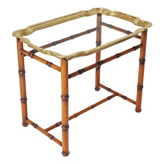 Hollywood Regency Hand-Crafted Tray Table in Brass and Faux Bamboo, 1960s For Sale