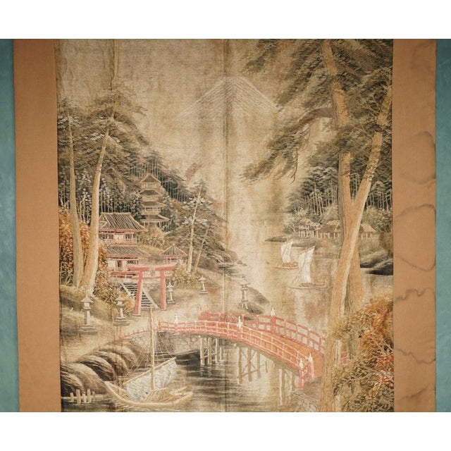Antique Japanese Meiji Hand-Embroidered Silk Tapestry, 1880 For Sale - Image 3 of 15