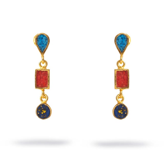 Metal Trinity Gemstone Harmony Earrings For Sale - Image 7 of 7