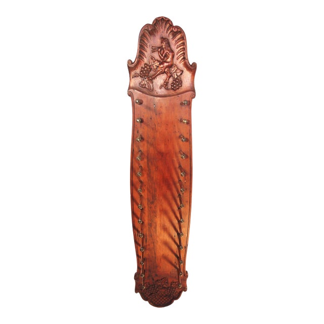 Antique Vertical Carved Wooden Plate Rack With Bacchus For Sale