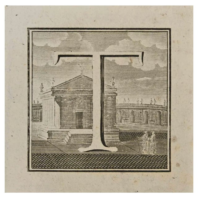 Luigi Vanvitelli, Letter of the Alphabet T, Etching, 18th Century For Sale