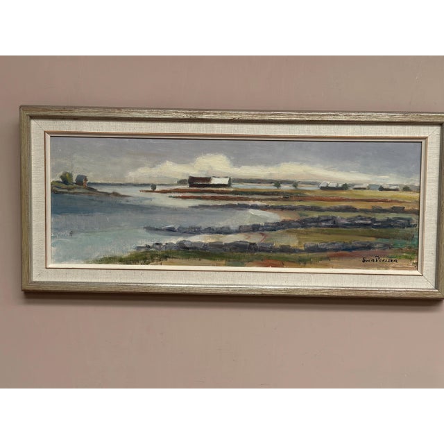 Original Swedish Oil on Canvas – “Hut on the Coast” by Sven Persson – Signed – Framed – 29 × 63 cm (11.4" × 24.8") incl....