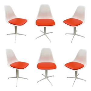 Set of 6 1960s Mid-Century Tulip Side Chair Model 103 by Maurice Burke for Arkana With Red Seat
