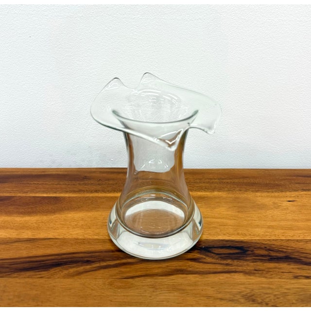 Mid 20th Century Vintage Hand Blown Glass Ruffled Vase For Sale - Image 5 of 7
