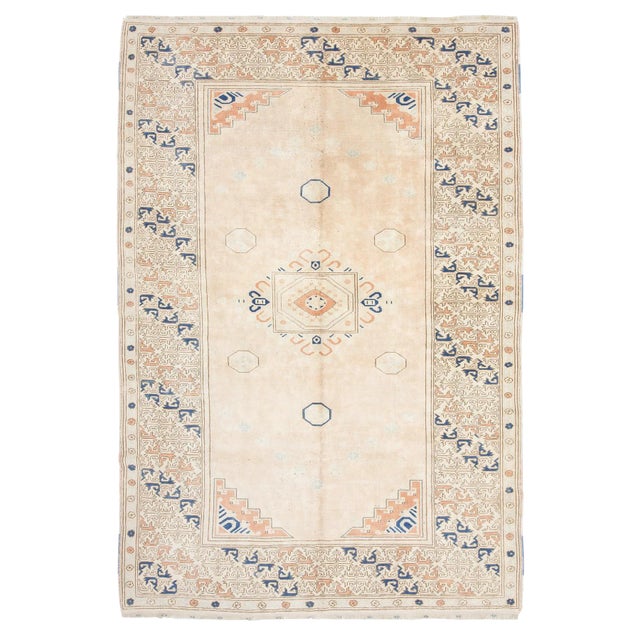 1960s Vintage Washed Out Turkish Milas Rug- 7′ × 10′5″ For Sale