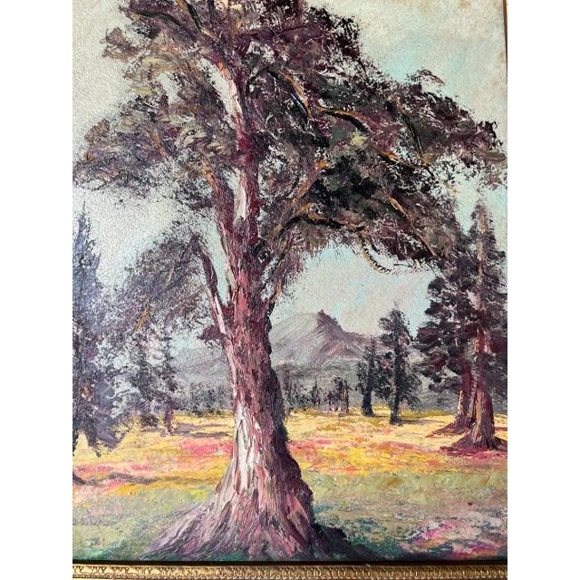 Brown 60's Vintage Plein Air Impressionist Trees Landscape Painting, Framed For Sale - Image 8 of 11