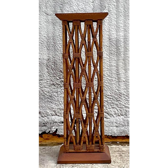 Vintage Coastal Trellis Rattan Pedestal For Sale In West Palm - Image 6 of 6