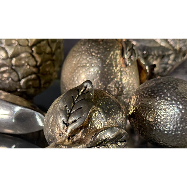 Hollywood Regency Collection of Silver Plated Decorative Fruit Sculptures Mid-Century - Set of 7 For Sale - Image 3 of 11