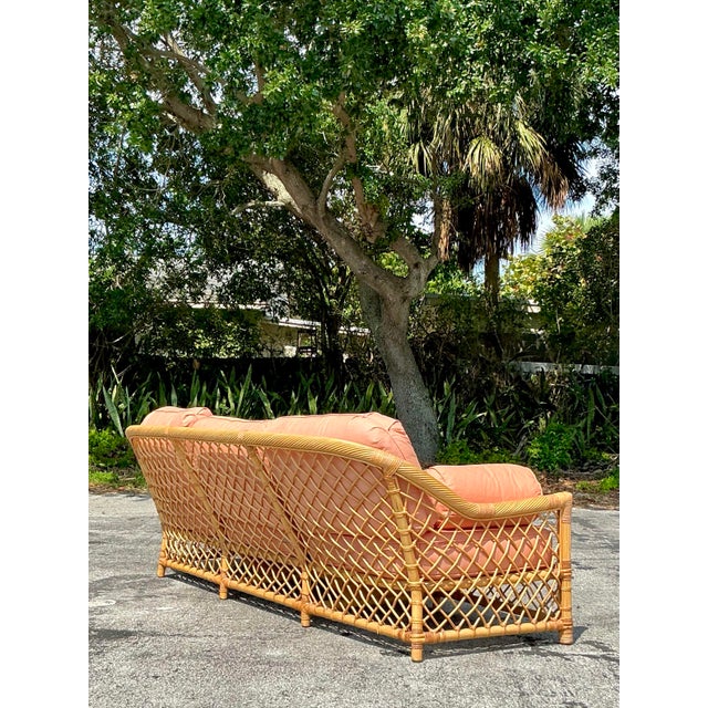 McGuire Vintage Coastal McGuire Trellis Rattan Sofa For Sale - Image 4 of 12