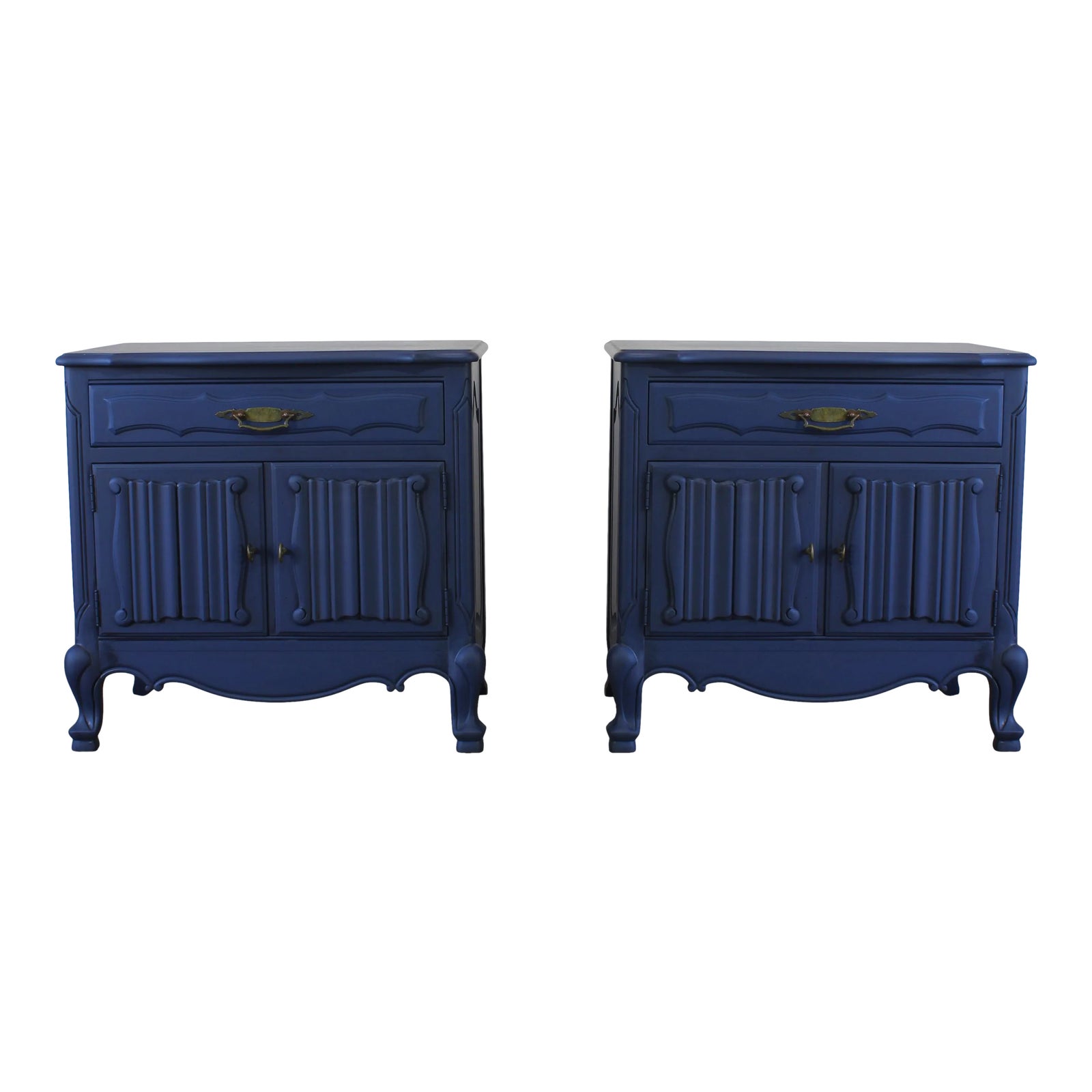 Vintage Pair of French Style Blue Nightstands | Chairish