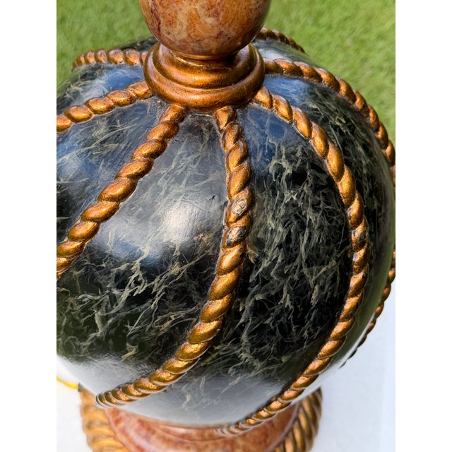 Vintage Maitland-Smith Faux Marble and Gilt Rope Motif Table Lamp With Pleated Shade For Sale - Image 12 of 12