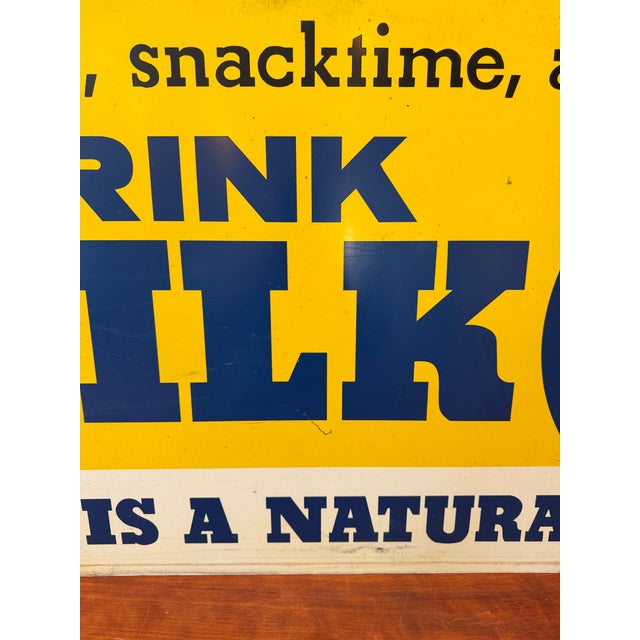 Yellow Vintage Connecticut "Drink Milk" Dairy Advertising Metal Sign, 44 Inches For Sale - Image 8 of 18