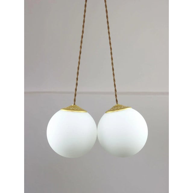 Metal Mid-Century Italian Brass & Opaline Cluster of Lamps For Sale - Image 7 of 18