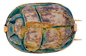 Authentic Ancient Egyptian Scarab Amulet Brooch - Carved Hieroglyphs - Gold