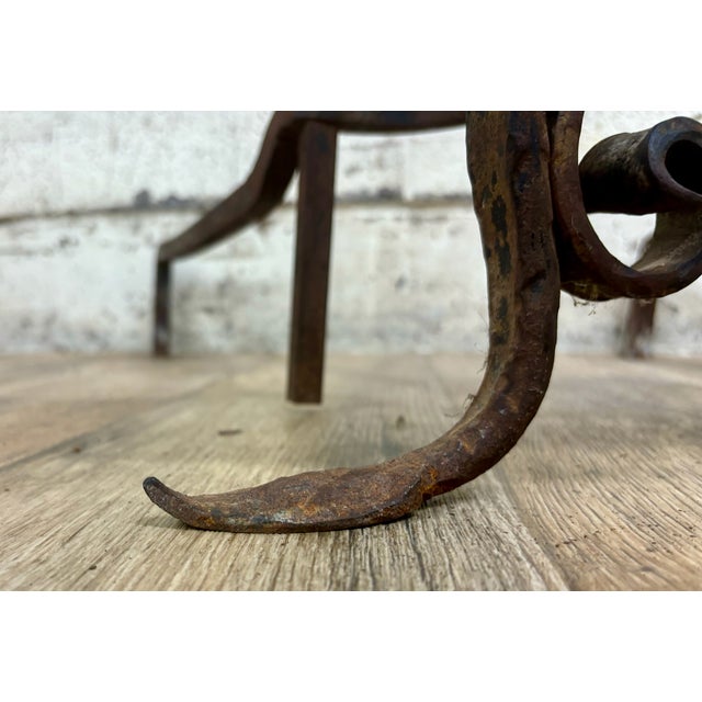 Metal Vintage Hand Forged Scrolled Wrought Iron Fireplace Andirons Fire Dogs For Sale - Image 7 of 8