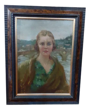Giuseppe Maldarelli, Portrait of Woman, 1920s, Oil on Board, Framed