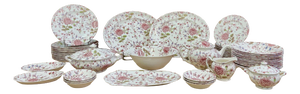 English Porcelain Dinner Service with Rose Chintz Pattern from Johnson Bros., Set of 47