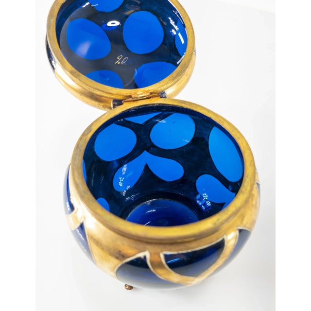 19th Century Cobalt Blue-Amethyst Purple Glass Gilt Dresser Box For Sale - Image 9 of 12
