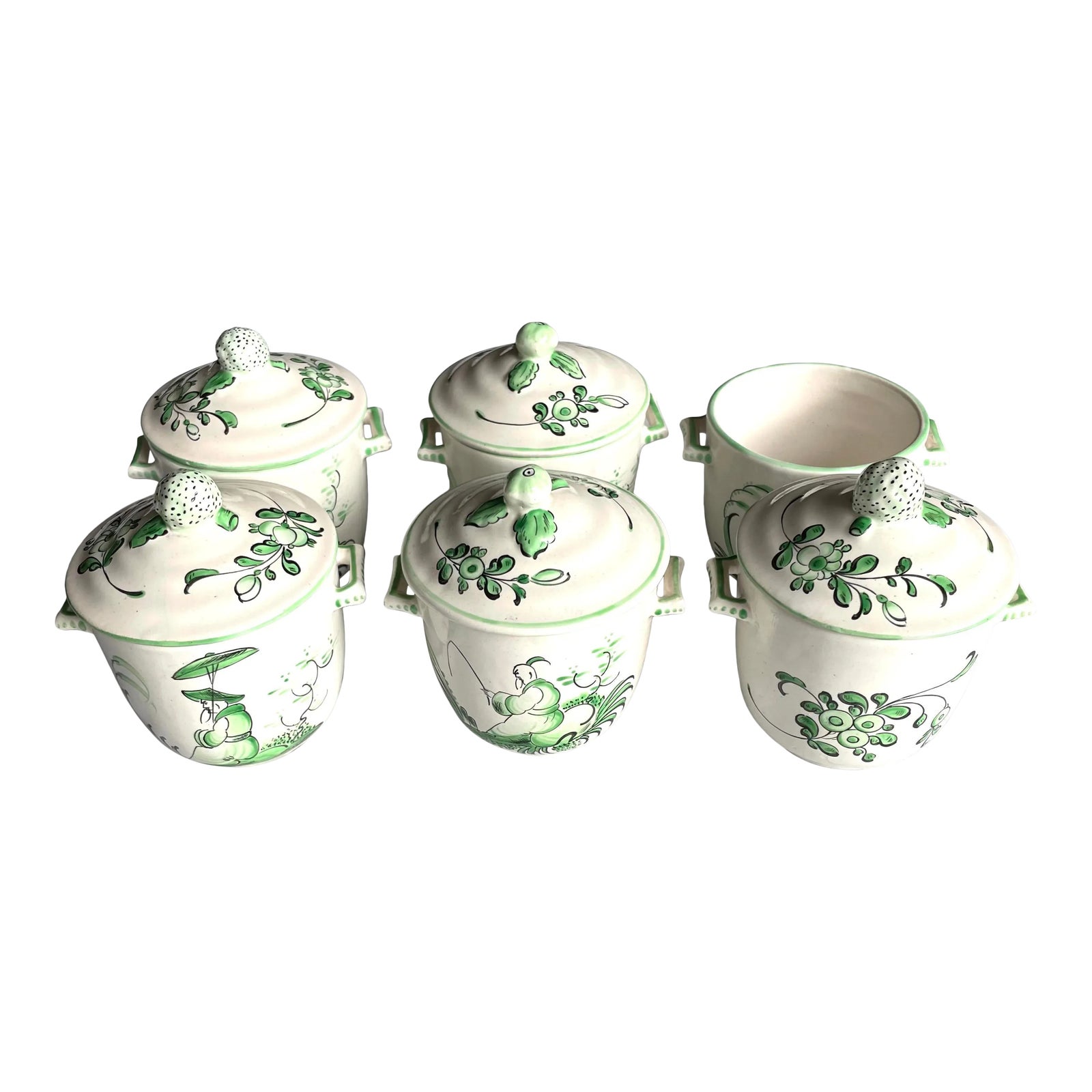 Vintage Chinoiserie Painted French Pot De Creme Set of 6 Chairish