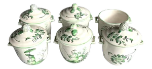 Vintage Chinoiserie Painted French Pot De Creme- Set of 6