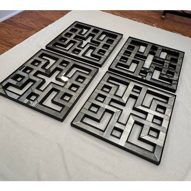 Vintage Hollywood Regency Fretwork Geometric Wall Mirrors, Set of 4 For Sale - Image 4 of 14