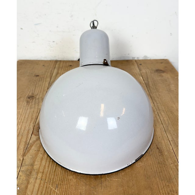 Industrial Grey Enamel Factory Pendant Lamp, 1960s For Sale - Image 11 of 18