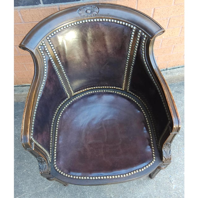 Mid 20th Century Mid Century Empire Leather Upholstered and Nailhead Studded Mahogany Arm Chair For Sale - Image 5 of 11