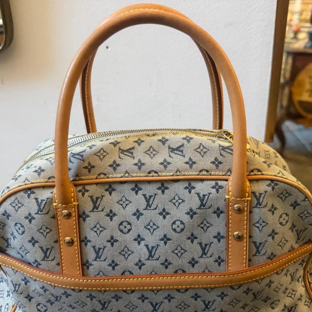 2001 Louis Vuitton Marie Navy Blue Monogram Canvas and Leather Hand Bag For Sale - Image 15 of 18