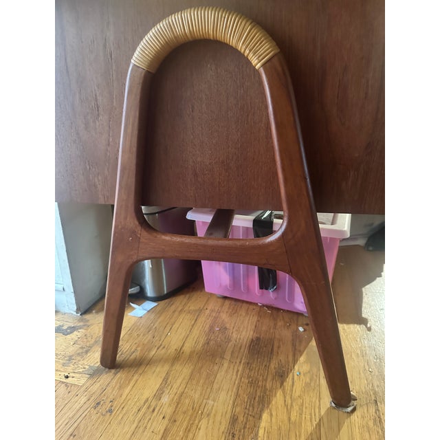 Svend Madsen Vintage Danish Teak & Cane Curved Desk Attributed to Svend Madsen For Sale - Image 4 of 6