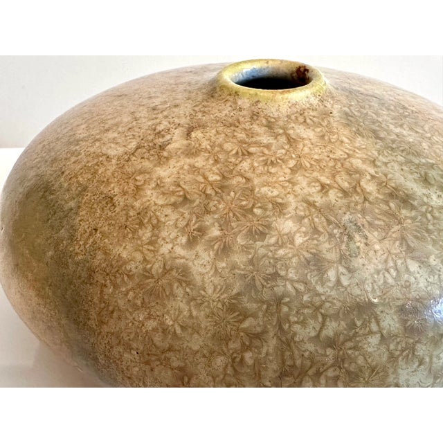 Flat-Shaped Studio Ceramic Art Vase in Stoneware with Zinc Crystal Glaze, 1960s For Sale - Image 16 of 18