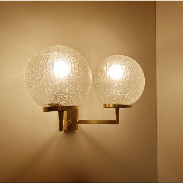 Vintage Double Glass Brass Sconces, Set of 2 For Sale - Image 14 of 18