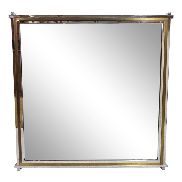 Chrome and Brass Wall Mirror, Italy, 1970s For Sale