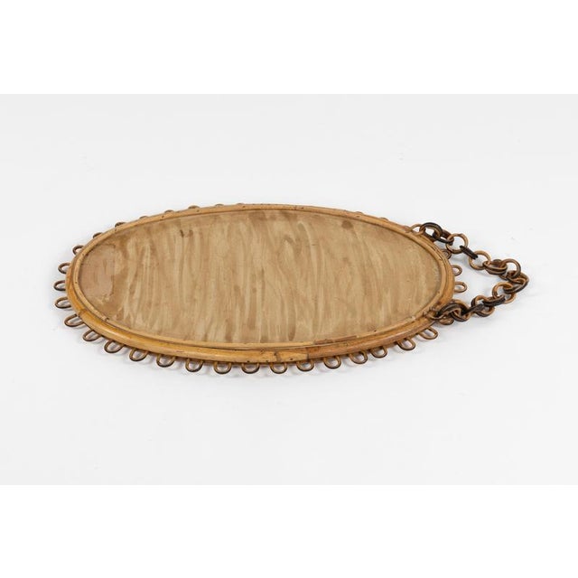 Mid-Century Oval Rattan and Bamboo Wall Mirror in the style of Franco Albini, Italy, 1960s For Sale - Image 10 of 11